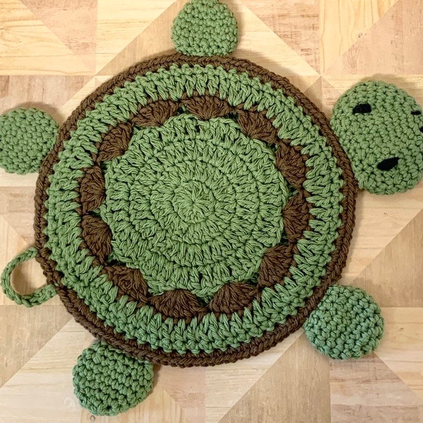 Crochet Turtle Potholder pattern - Crochet Potholder and Placemat Pattern - Turtle Wall hanging and decor