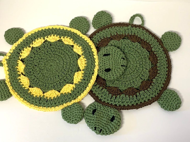 Crochet Turtle Potholder pattern Crochet Potholder and Placemat Pattern Turtle Wall hanging and decor image 5