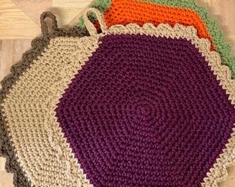 Country Rustic Crochet Potholder - Crochet Vintage Rustic Placemat - Crochet Hotpad - Hexagonal Potholder Pattern