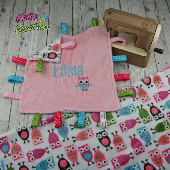 Handmade baby sensory ribbon Taggie//blanket Shannon dimple fabric *Personalised*