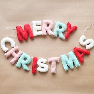 Merry Christmas Letter Garland- Christmas, winter, Christmas gifts, Felt Christmas garland, Holiday Decor, Peppermint banner, Winter