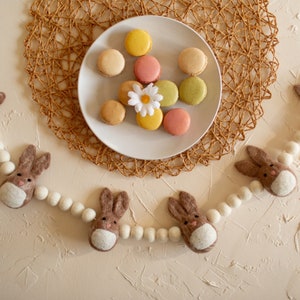 Bunny Garland- easter garland, felt ball garland, spring decor,  pet safe & kid safe, all natural dyes, mantle top, bookshelf