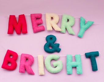 Merry & Bright Letter Garland- Christmas, Christmas gifts, Felt Christmas garland, bunting, Holiday Decor, Holiday, Christmas banner, Winter