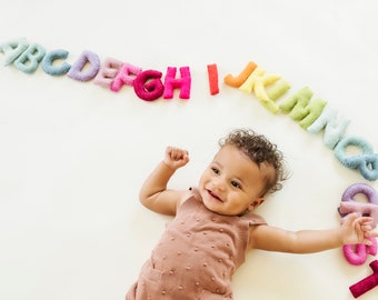 Handmade Alphabet Garland, Montessori Alphabet Felt Bunting, Nursery Garland for Mantle, Colorful Felt Wall Garland for Kids Room Decoration