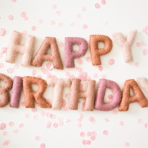 Pink Happy Birthday Felt Garland, Felt Bunting Birthday Decorations, Kids Birthday Garland Decor, Garland for Mantle Party Decoration