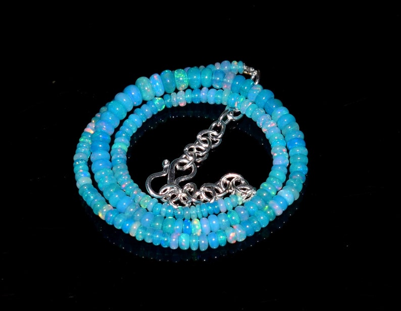 wello fire Opal,Natural Opal Gemstone,Raw Opal,Ethiopian Opal Beads Necklace 14.2 Inches EE81 Natural Ethiopian Blue Opal Beads
