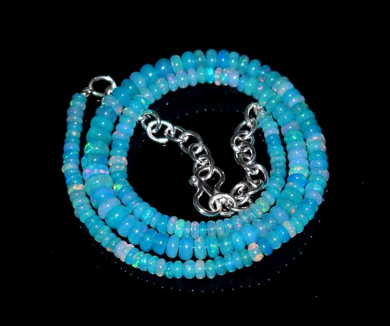 wello fire Opal,Natural Opal Gemstone,Raw Opal,Ethiopian Opal Beads Necklace 14.2 Inches EE81 Natural Ethiopian Blue Opal Beads