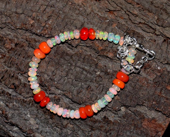 Natural Opal bracelets* Multi flashy opal handmade bracelets* Opal beaded bracelets for women* Silver chain bracelets* Bridesmaid gifts