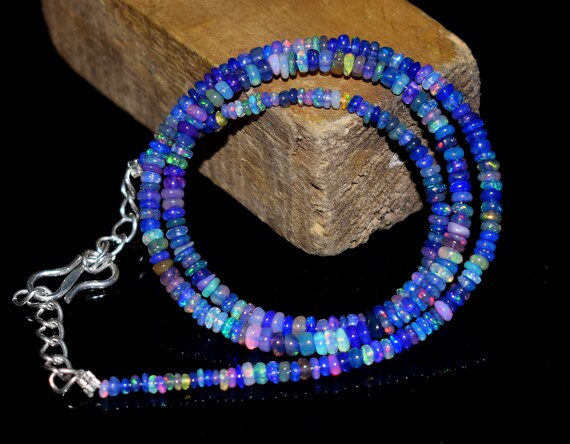 Opal Necklace, Natural Ethiopian Purple Opal Necklace, Gemstone Beads Necklace, Fire Opal Necklace, Opal Gems Jewelry, Woman Necklace F3232