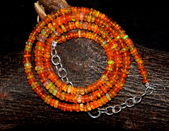 Opal Necklace, Natural Ethiopian Orange Opal Necklace, Gemstone Beads Necklace, Wello Opal Jewelry Opal Gems Jewelry, Woman Necklace