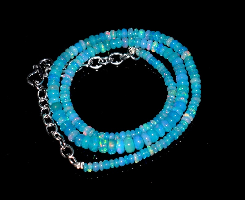 wello fire Opal,Natural Opal Gemstone,Raw Opal,Ethiopian Opal Beads Necklace 14.2 Inches EE81 Natural Ethiopian Blue Opal Beads