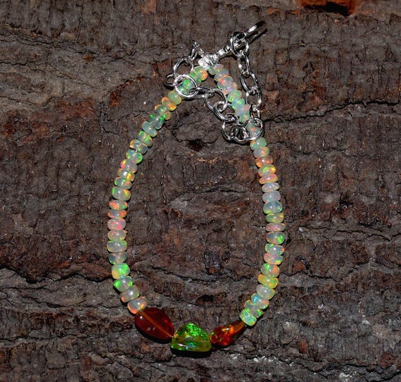 Natural Opal bracelets* Multi flashy opal handmade bracelets* Opal beaded bracelets for women* Silver chain bracelets* Bridesmaid gifts