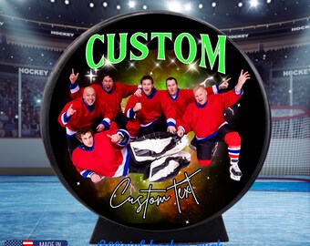 Custom Team Photo hockey Pucks, Personalized Hockey Puck,Custom hockey Pucks,Hockey Player Gift, Year End Player Coach Gift,Hockey team gift