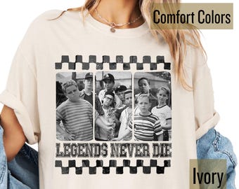 Comfort Colors Retro Sandlot Legends Never Die Shirt, 90s Baseball T-Shirt, Vintage Baseball Team Tee, Baseball Squad Crew Shirt