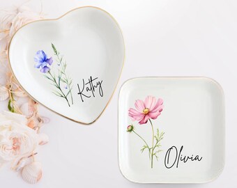 Porte-bijoux personnalisé, porte-bagues fleur de naissance, porte-bibelots prénom personnalisé, cadeau de demoiselle d'honneur, proposition de demoiselle d'honneur, cadeau pour maman, porte-bagues personnalisé