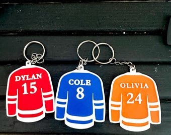 Personalized Hockey Jersey Keychain, Custom Hockey Bag Tag, 3D Printed Name Tag, Hockey Team Gift for Kids, Sports Fan Gift