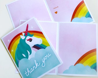 Rainbow Unicorn "Fill-in-the-Blank" Thank You Cards, Printable