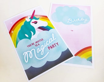 Rainbow Unicorn - "Fill-in-the-Blank" Birthday Party Invites, Printable