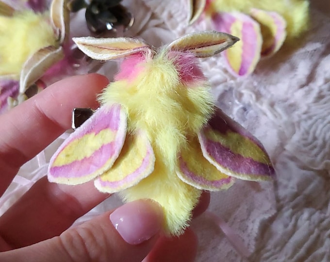 Rosy Maple Moth Textile Hair Clip or Brooch
