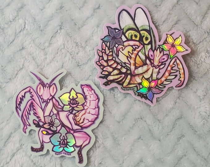 Flower Mantis Sticker Set (2 stickers)