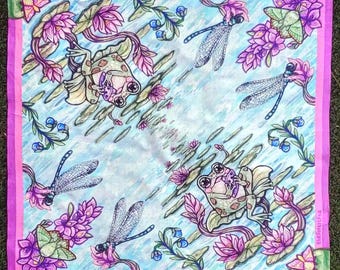 Frog & Moth Bandana - 100% Cotton cute, lilipad, Cottagecore, mermaidcore, Fairycore, Rosy Maple Moth, Scarf, Tapestry, gift, summer