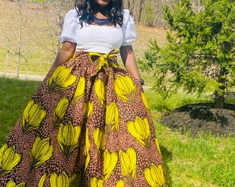 Ankara long skirt, African maxi skirt, maxi skirt, Ankara Maxi Skirt, African Print Maxi Skirt, Gift idea, Yellow and brown Ankara skirt