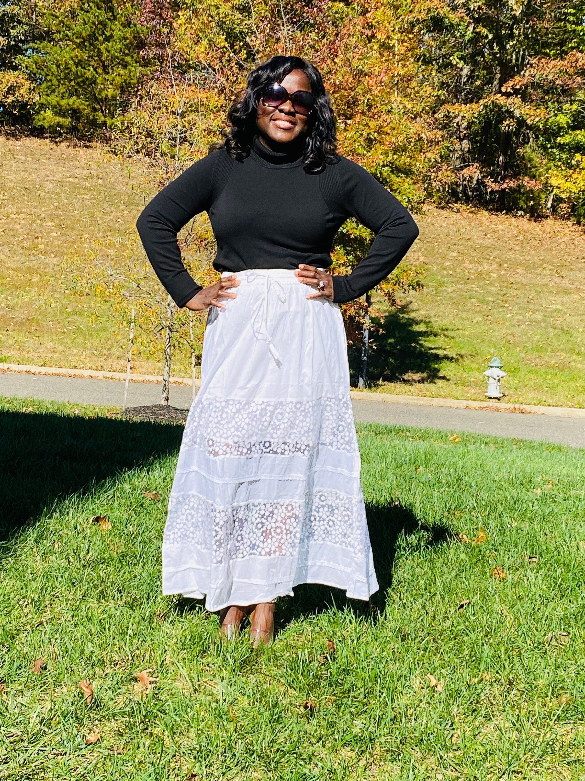 White Lace Insert Maxi Skirt: Elegant Long Skirt - Etsy