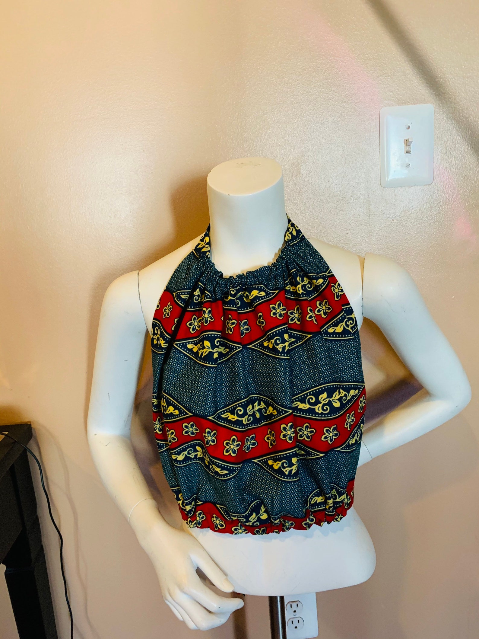 Vintage African Print Halter Top - S