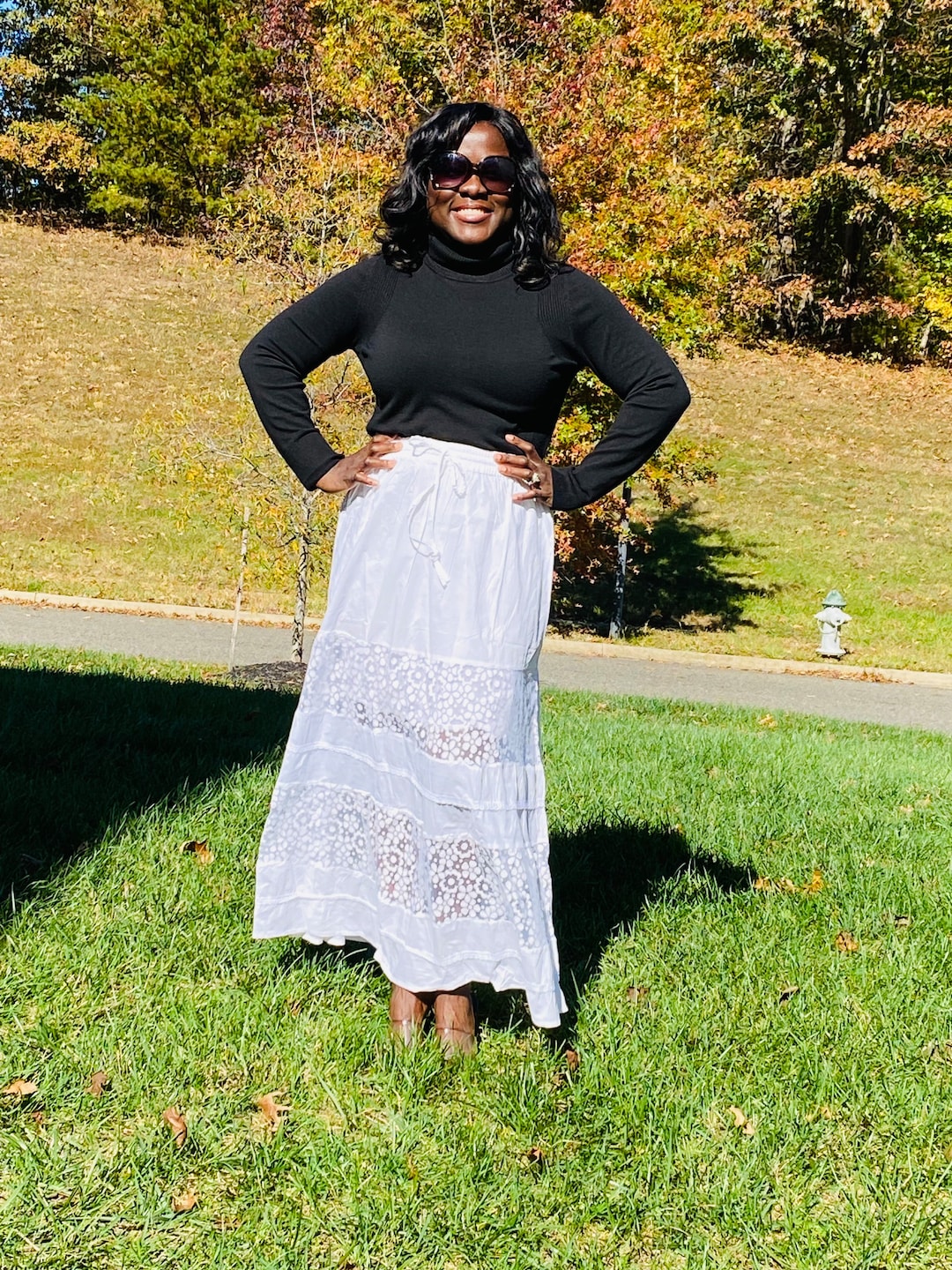 White Maxi Skirt With Lace Insert, White Skirt, Lace Skirt, White Long Skirt - Etsy
