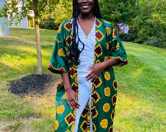 African Print Kimono: Ankara Style, Long Duster With Pockets - Etsy