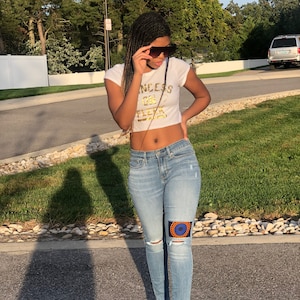 Recycled Ankara Patchwork Skinny Jeans: Distressed Denim