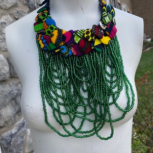Ankara Necklace, Button Necklace, Button Necklace with Layered beads, Gift Idea