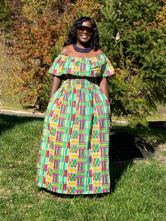 Ankara long dress Kente Maxi dress African Dress AfrIcan Maxi Dress Maxi Dress African MaxiDress Kente Off shoulder dress Kente Dress