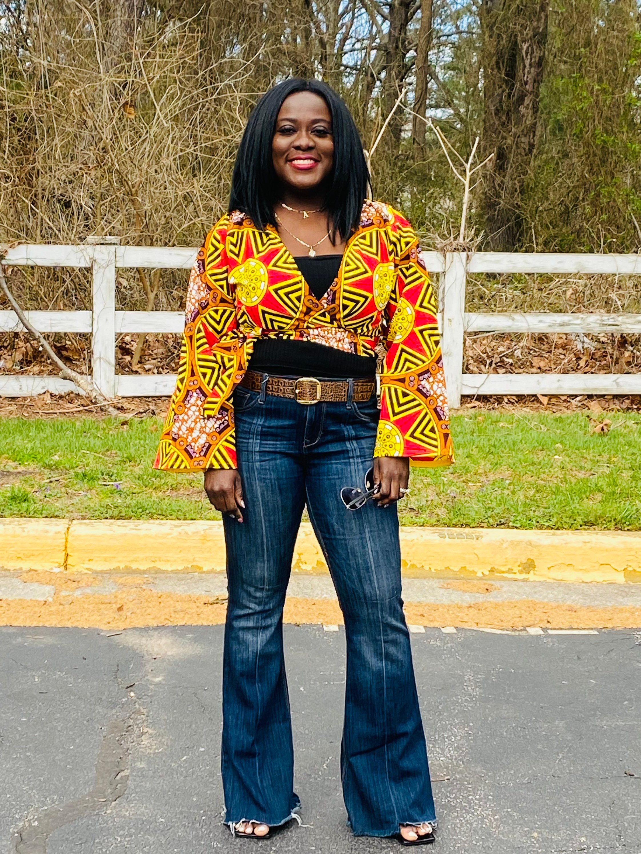 Ankara Crop Wrap Top: African Print Bell Sleeve Blouse - Etsy