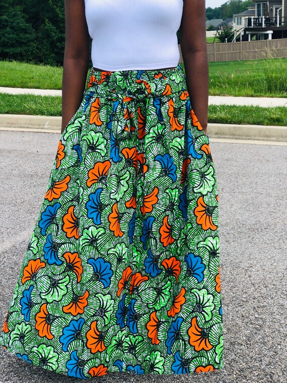 Floral Ankara Maxi Skirt: African Print Long Skirt With Pockets - Etsy