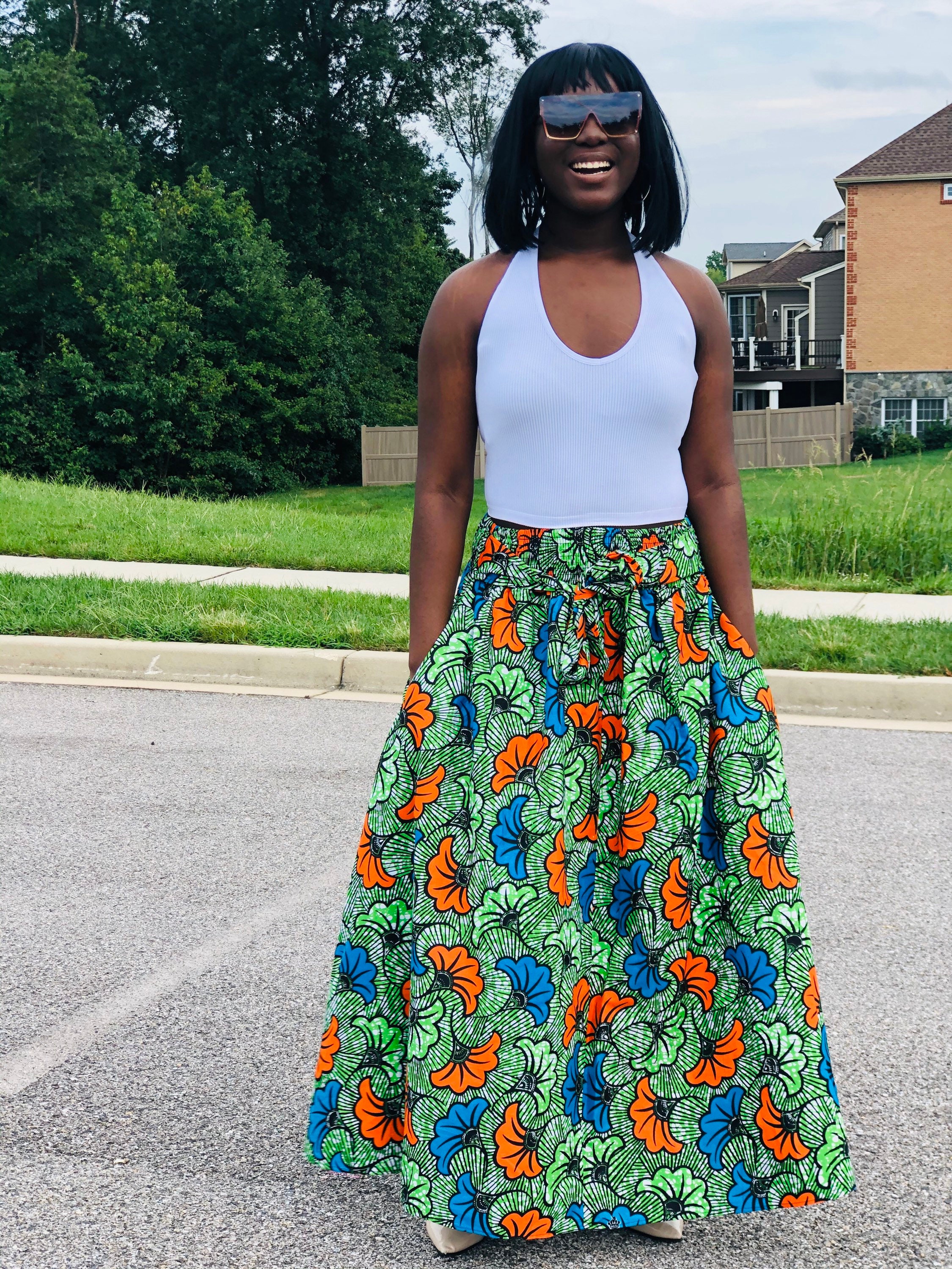 AmeriCOLLAGE PRINT skirt sサイズ　新品タグ付き Floral Ankara Maxi Skirt: African Print Long Skirt With Pockets - Etsy