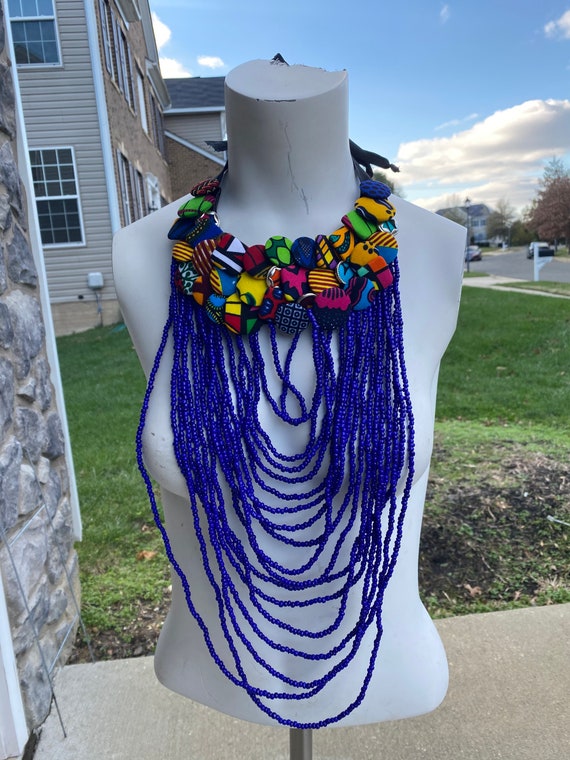 Ankara Necklace Button Necklace Button Necklace With Layered Beads Gift Idea Ankara Bib Necklace Etsy Canada