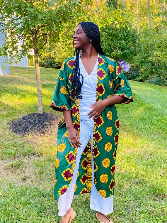 African Print Kimono: Ankara Style, Long Duster With Pockets