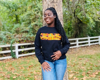 Black Sweater with Kente, Kente sweater, Sweater, Sweat Shirt, Black sweater, Christmas gift