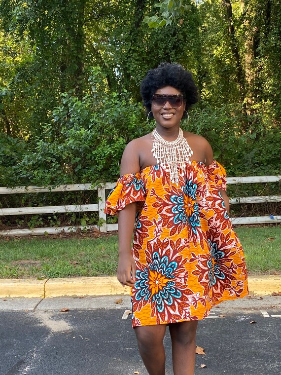 African print off shoulder dress styles outlet