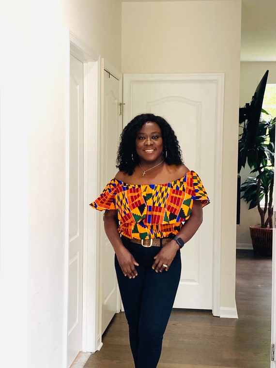 Kente Crop Top, African off Shoulder Top, Kente off Shoulder, African  Blouse 