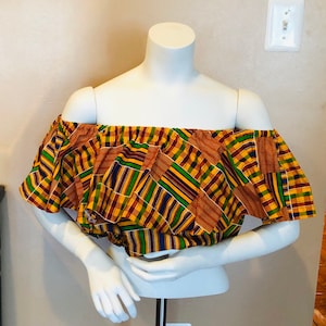 The Ama Kente Crop Top, Kente off Shoulder Top, Kente Crop Top, Ankara off Shoulder Top   Kitenge
