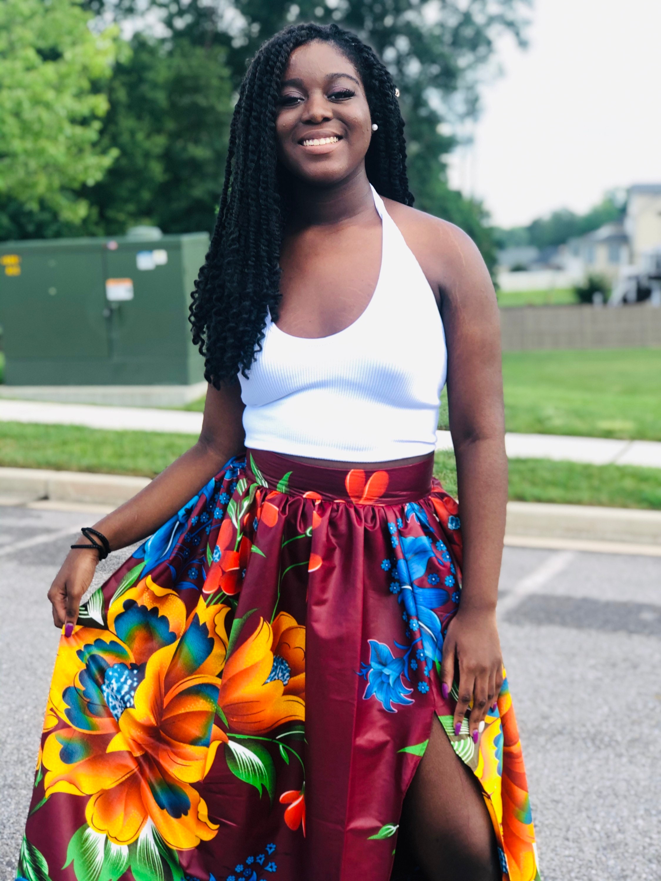 Floral Ankara Maxi Skirt: High Waist African Print With Slit - Etsy