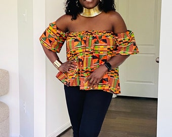 Kente off Shoulder top, Ankara off Shoulder Top, African print off Shoulder Top, Off shoulder blouse