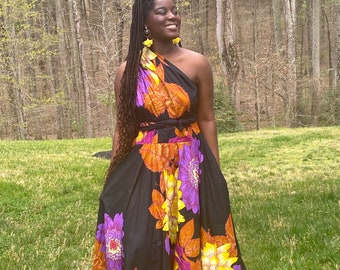 Infinity Dress, Ankara Infinity Dress, Cocktail Dress, Maxi Infinity Dress Ankara dress, Black floral Dress