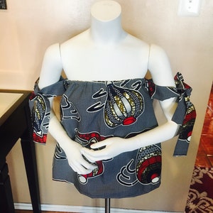 Ankara Off Shoulder Top: African Print Tie Sleeve Blouse