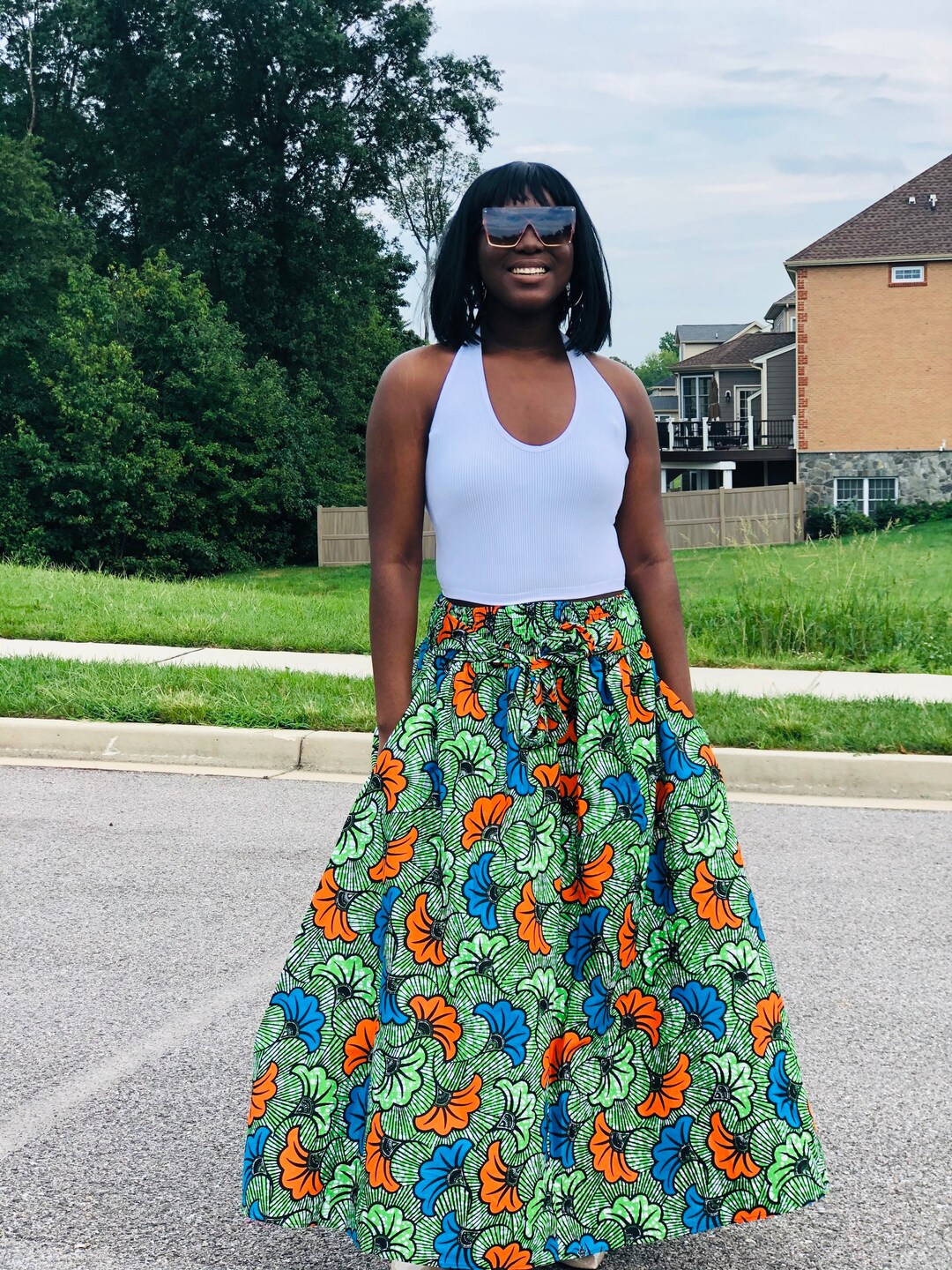Floral Ankara Maxi Skirt: African Print Long Skirt With Pockets - Etsy