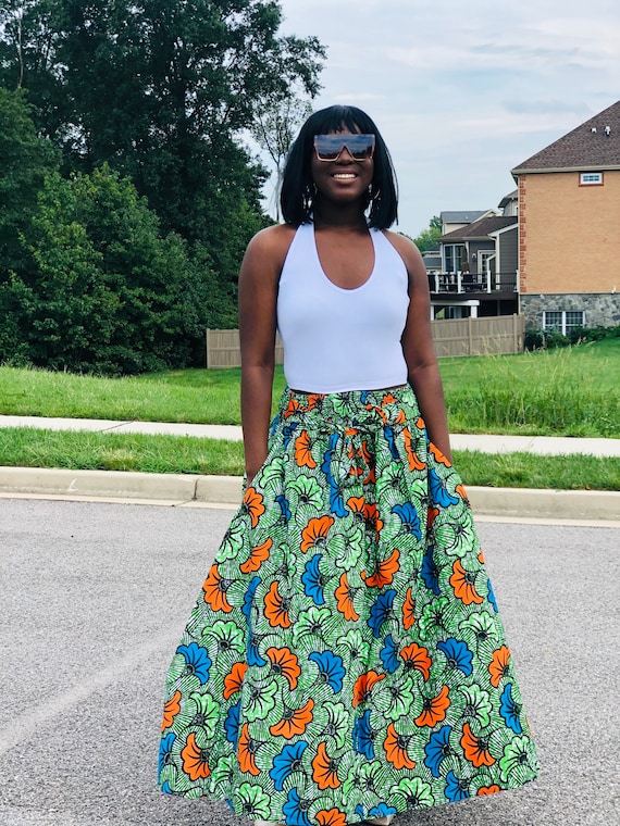 Floral Ankara Maxi Skirt: African Print Long Skirt With Pockets - Etsy