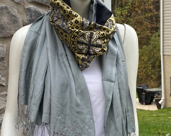 Ankara Scarf, Christmas gift, Snood, Black and gray scarf, Unisex Scarf, Scarf for him