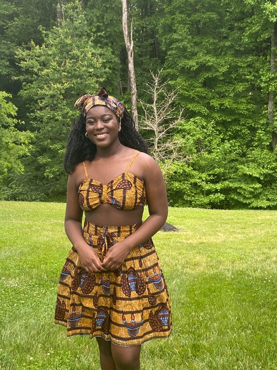 Ankara Skirt and Top Set with Head Tie Ankara Beach Wear African Vacation outfit Beach outfit African Skirt with Bandeau top
